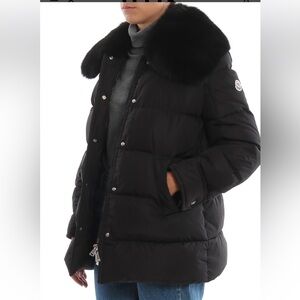 Moncler Mesange Black Puffer Coat with Fox Fur Collar